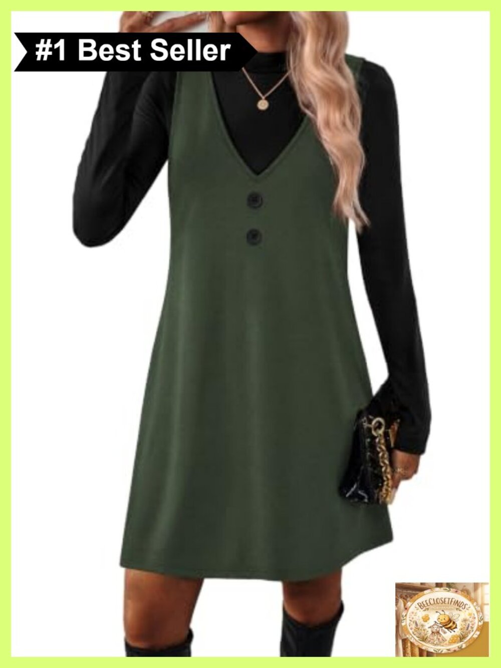 OFEEFAN 2 Piece Dress Set Long Sleeve Overall Dress with Pockets Above Knee